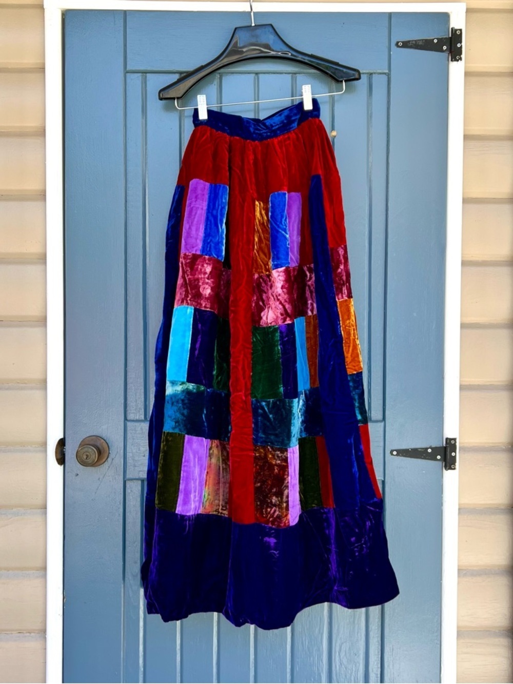 Vintage, Rare Bohemian Multicolor Velvet Patchwork Maxi Skirt - Women Size XS